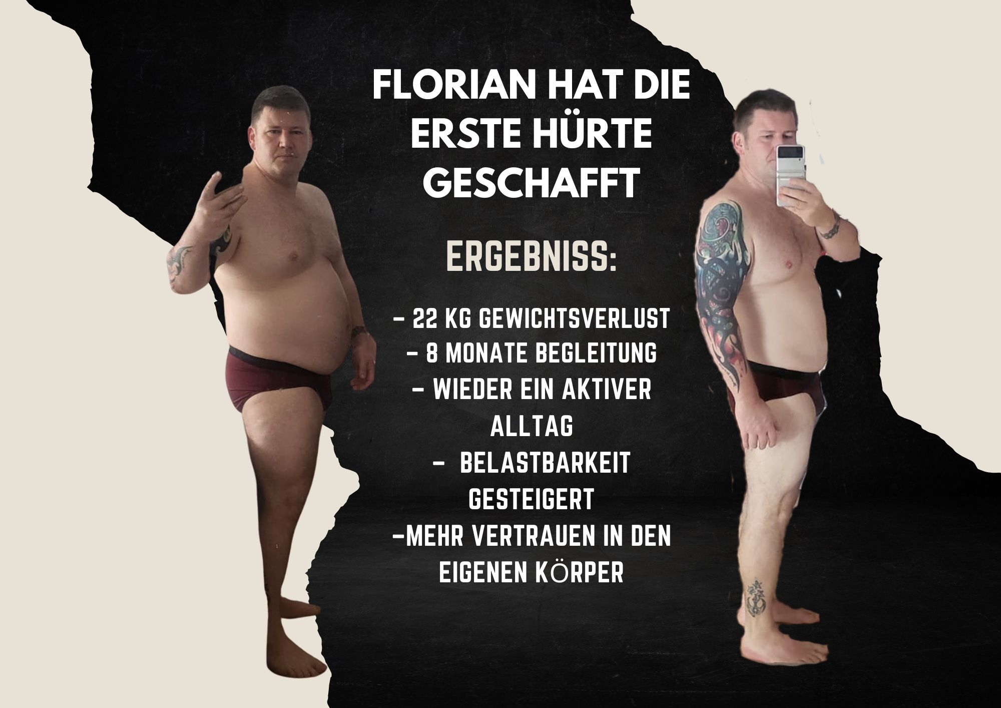 Florian E. vor und nach acht Monaten Begleitung durch Coach Wüst